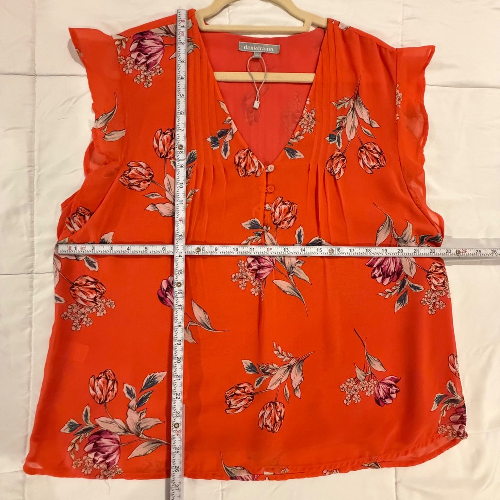 Daniel Rainn Floral Flutter Sleeve Blouse Women XXL Orange NEW - Picture 11 of 15